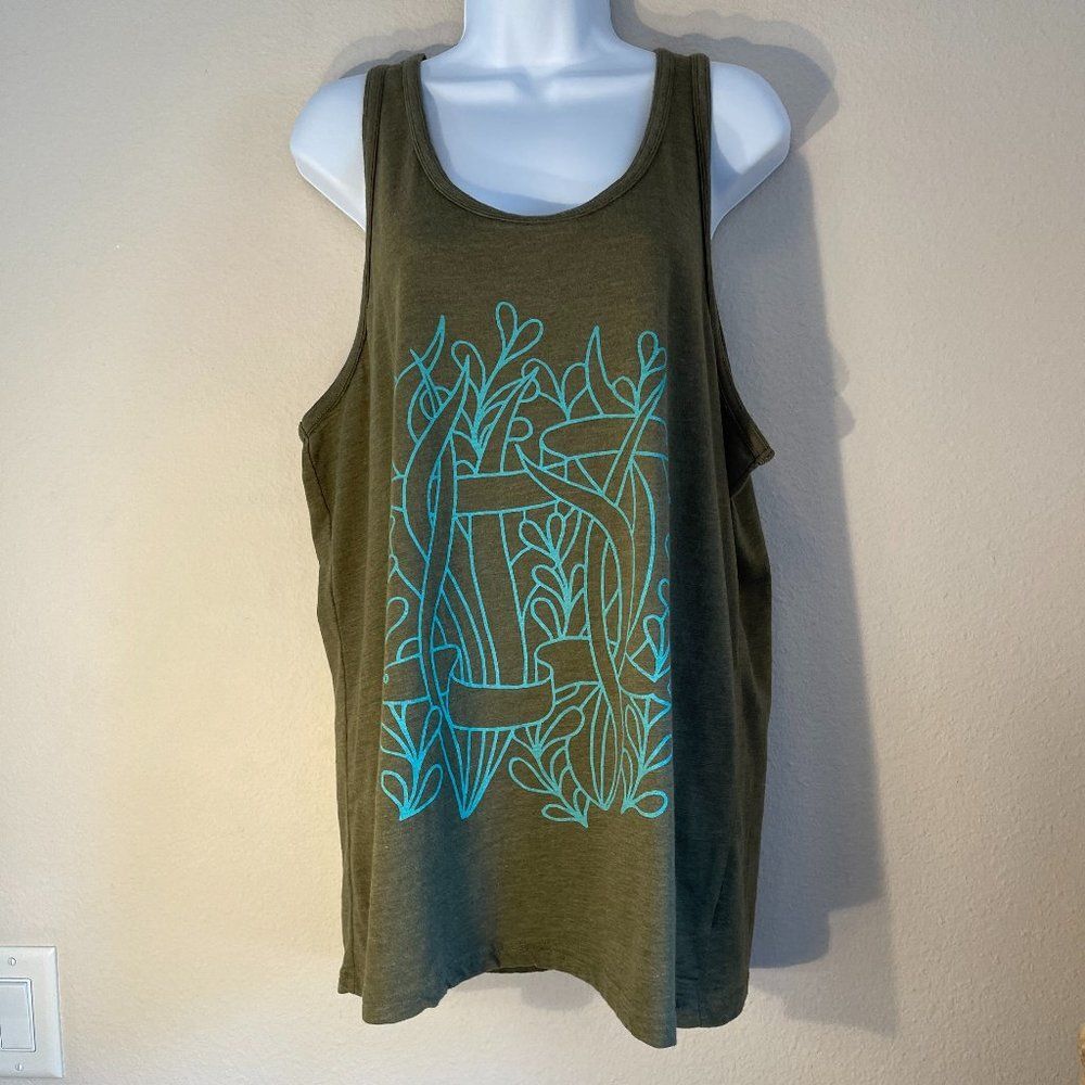 Mossimo Jeff Canham Art Tank Top Olive Green Y2K Skate Graphic Size L